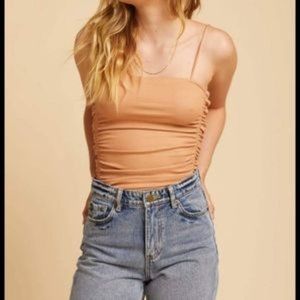 Free People NWT! On Your Side Ribbed, Ruched Bodysuit in Clay Size S